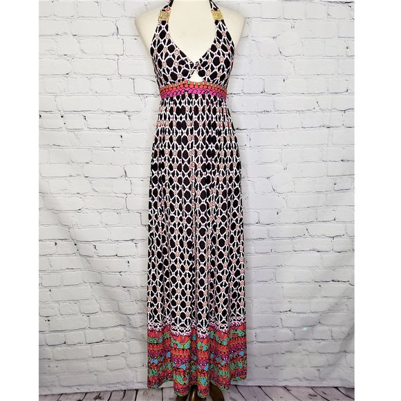 TRINA TURK Geometric Bra Halter Maxi Dress, Sz M - Picture 4 of 8